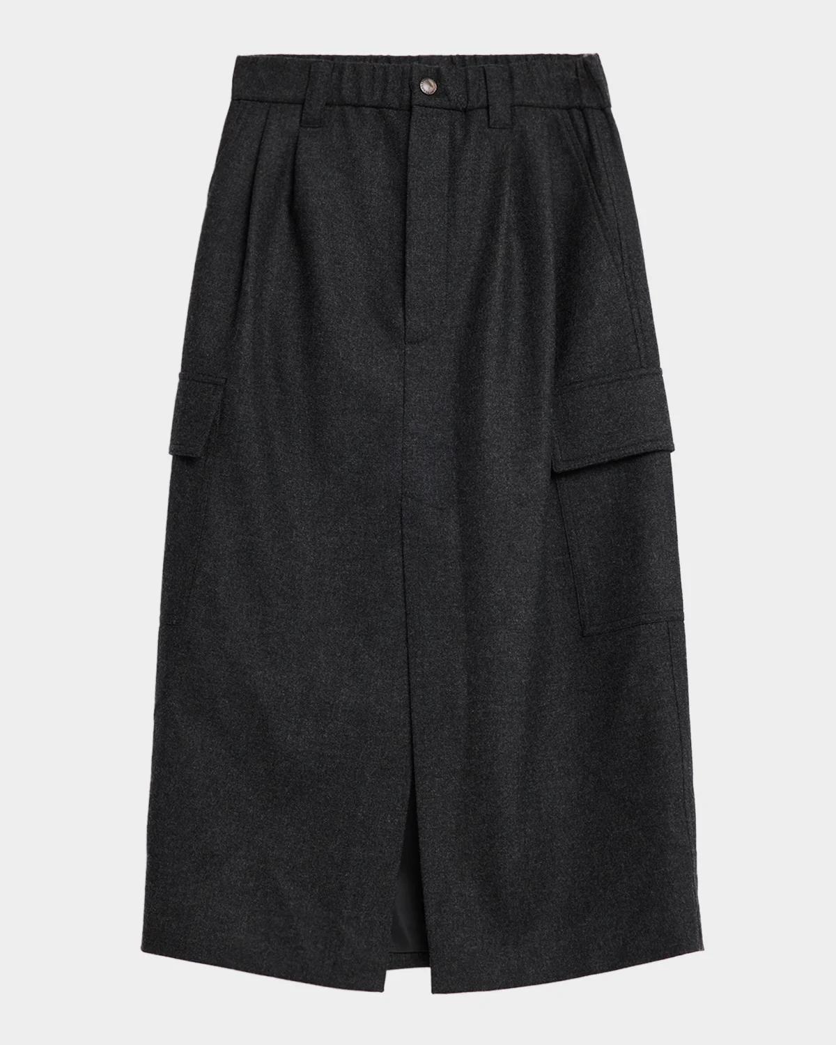 Brunello Cucinelli Cashmere-Wool Flannel Midi Utility Skirt