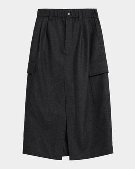 Brunello Cucinelli Cashmere-Wool Flannel Midi Utility Skirt