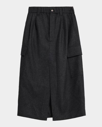 Brunello Cucinelli Cashmere-Wool Flannel Midi Utility Skirt