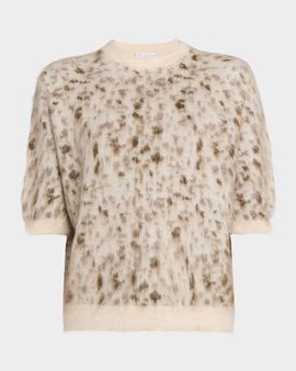 Brunello Cucinelli Cashmere-Wool Speckled Short-Sleeve Sweater