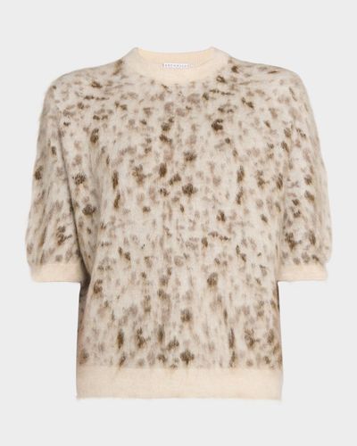 Brunello Cucinelli Cashmere-Wool Speckled Short-Sleeve Sweater