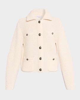 Brunello Cucinelli Cashmere Rib Collared Cardigan