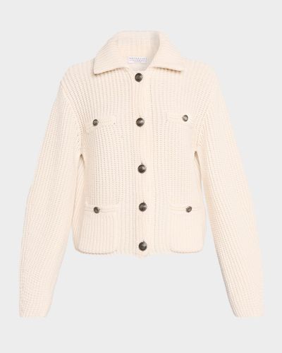 Brunello Cucinelli Cashmere Rib Collared Cardigan