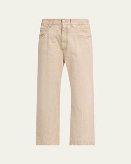Brunello Cucinelli Check-Print Denim Straight-Leg Crop Pants