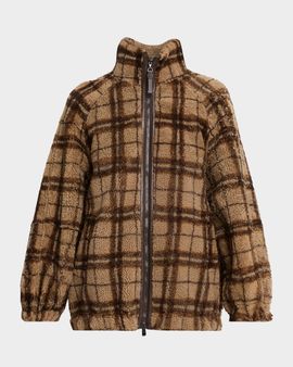 Brunello Cucinelli Check Lamb Shearling Zip Jacket