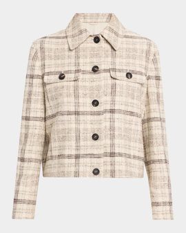Brunello Cucinelli Check Linen Cotton Silk Tweed Single-Breasted Jacket