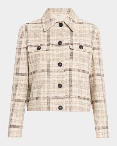 Brunello Cucinelli Check Linen Cotton Silk Tweed Single-Breasted Jacket