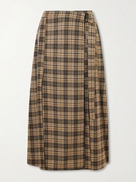 BRUNELLO CUCINELLI Checked wool-blend wrap midi skirt