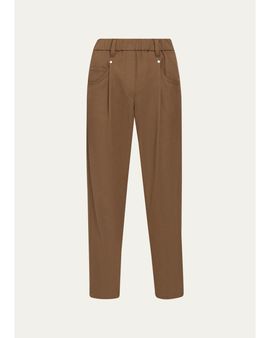 Brunello Cucinelli Cotton Straight-Leg Ankle Pull-On Pants