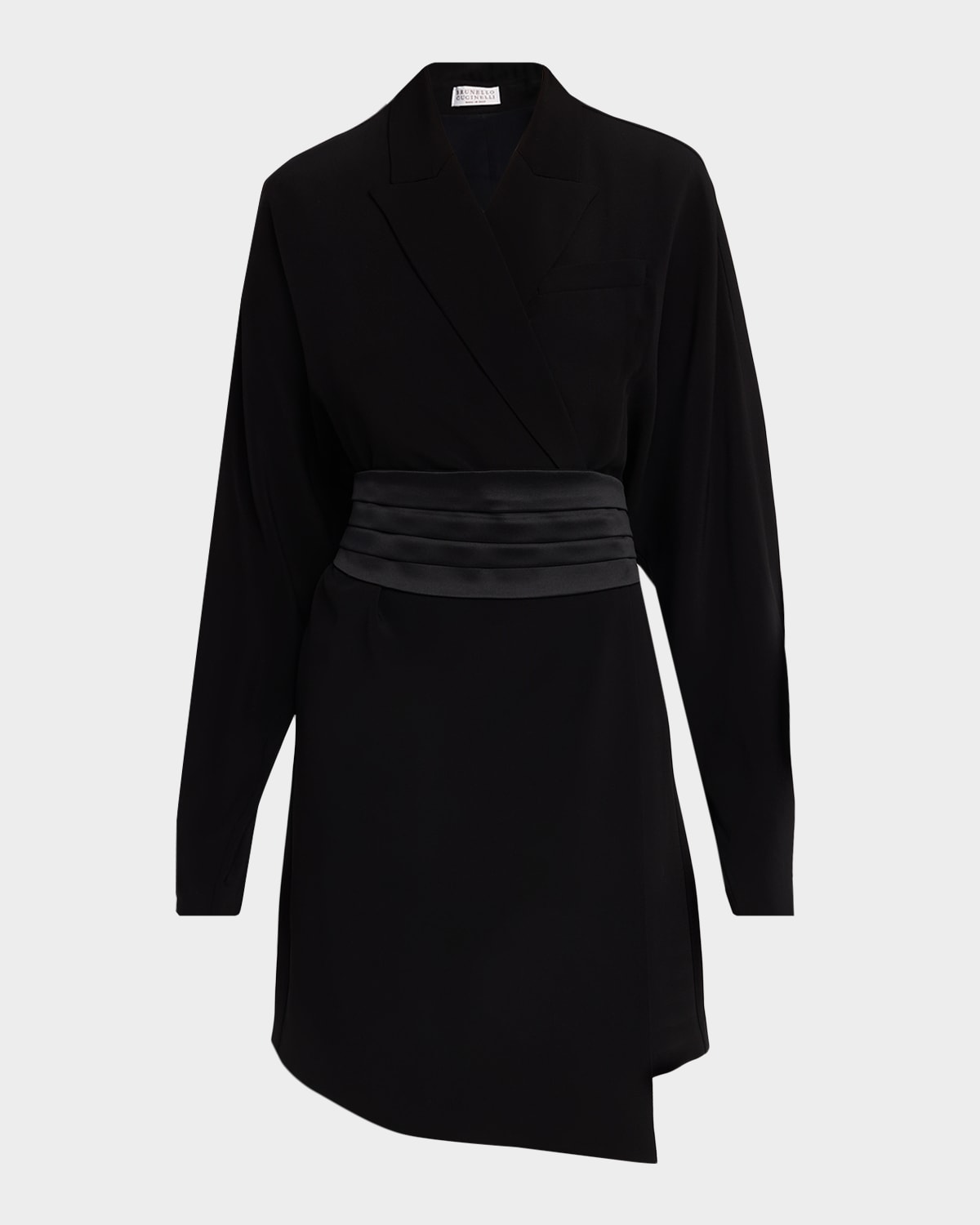 Brunello Cucinelli Cummerbund Dolman-Sleeve Mini Wrap Dress