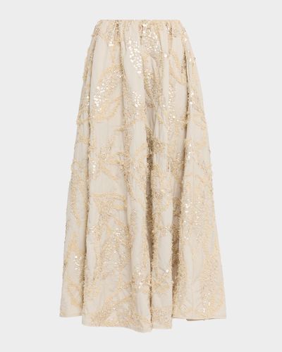 Brunello Cucinelli Dazzling Seabed Embroidered Techno Cotton Midi Skirt