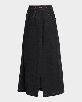 Brunello Cucinelli Denim A-Line Slit Maxi Skirt