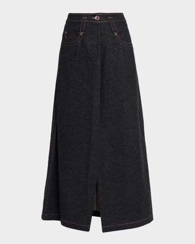 Brunello Cucinelli Denim A-Line Slit Maxi Skirt