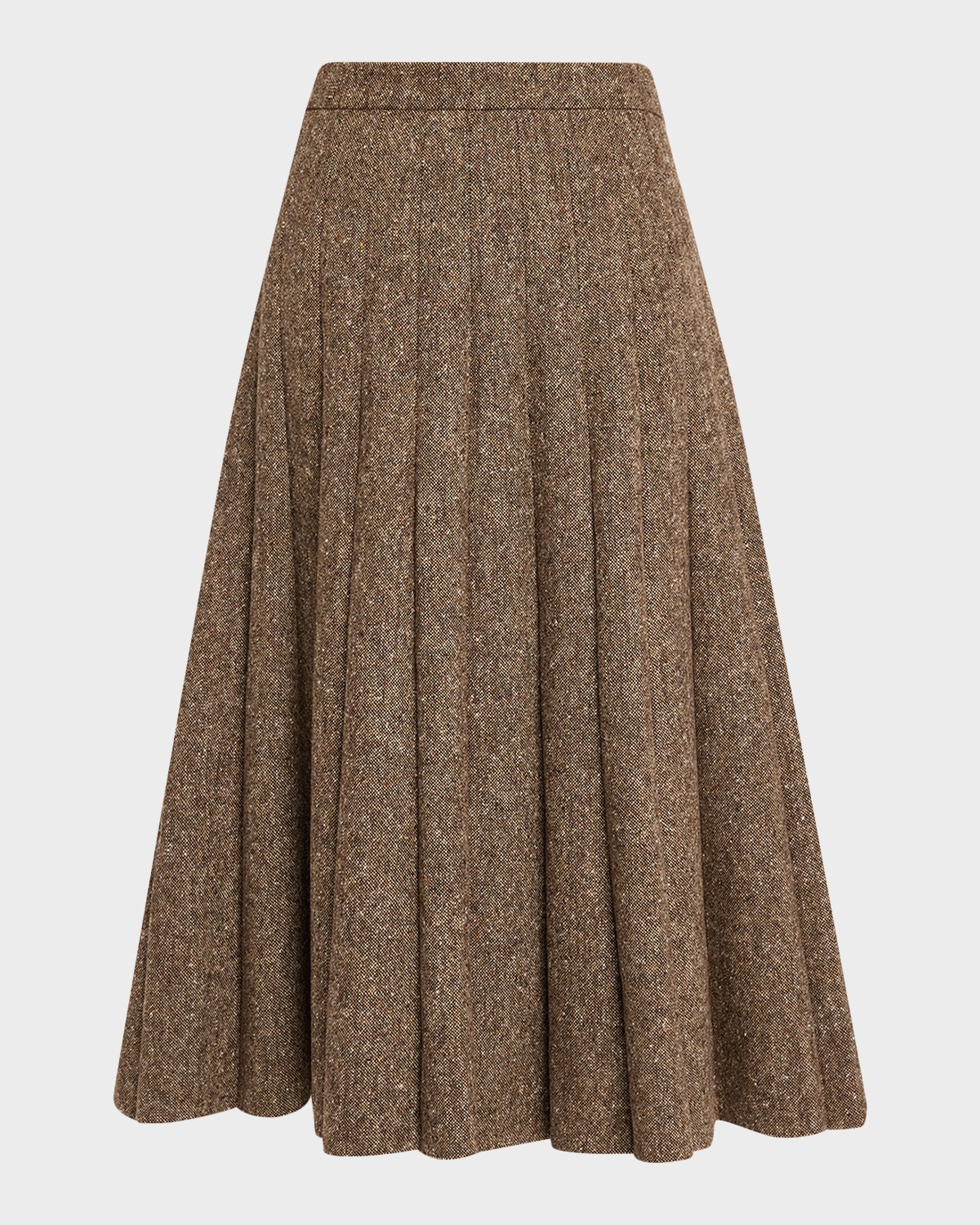 Brunello Cucinelli Donegal Wool Tweed Pleated Midi Skirt