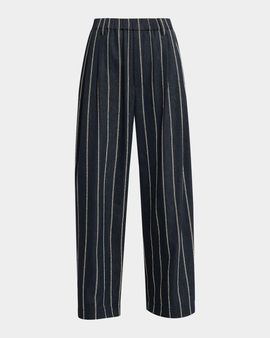 Brunello Cucinelli Double Pinstripe Cotton Wide-Leg Pull-On Pants