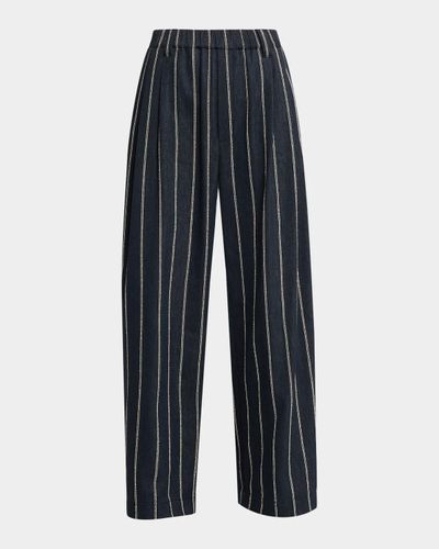 Brunello Cucinelli Double Pinstripe Cotton Wide-Leg Pull-On Pants