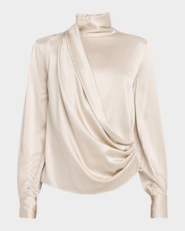 Brunello Cucinelli Draped Wrap Satin Blouse