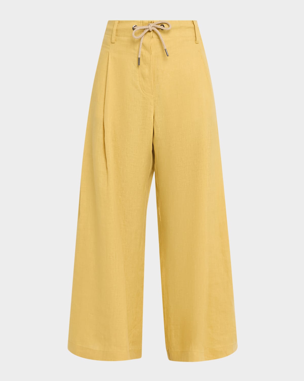 Brunello Cucinelli Drawstring Wide-Leg Linen-Blend Pants