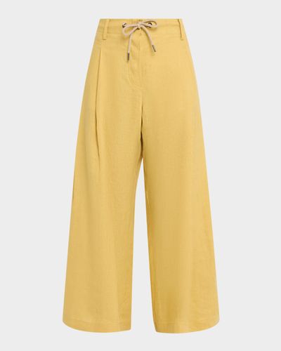 Brunello Cucinelli Drawstring Wide-Leg Linen-Blend Pants