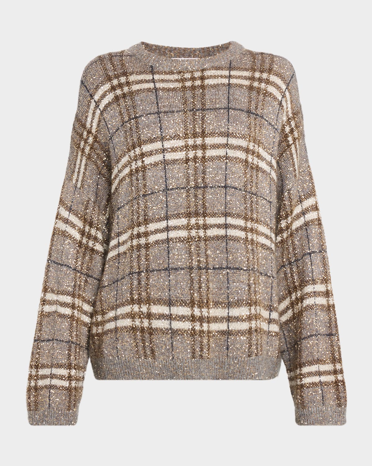Brunello Cucinelli Drop-Shoulder Relaxed Plaid Sweater