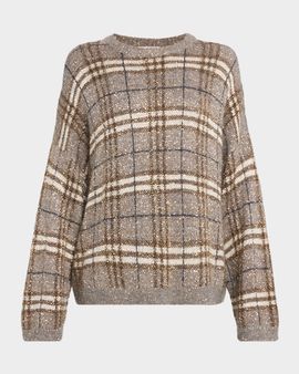 Brunello Cucinelli Drop-Shoulder Relaxed Plaid Sweater