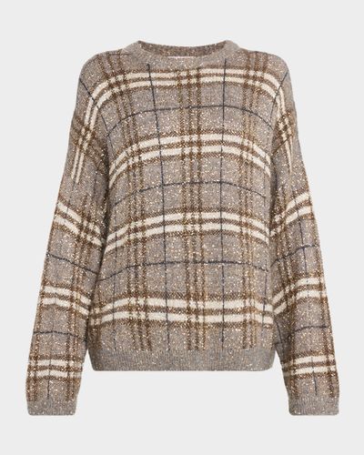 Brunello Cucinelli Drop-Shoulder Relaxed Plaid Sweater