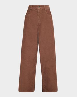 Brunello Cucinelli Dyed Cotton-Linen Twill Loose-Leg Pants