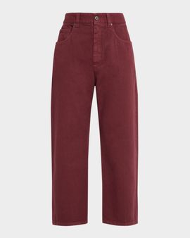 Brunello Cucinelli Dyed Cotton-Twill Relaxed-Leg Ankle Pants