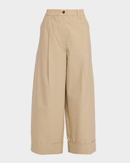 Brunello Cucinelli Elastic-Waist Wide-Leg Ankle Pants