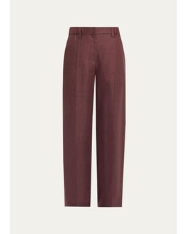 Brunello Cucinelli Elasticized Mid-Rise Linen Straight-Leg Pants