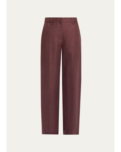 Brunello Cucinelli Elasticized Mid-Rise Linen Straight-Leg Pants