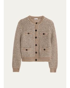 Brunello Cucinelli Flicker Mohair Mesh Diamante Knit Cardigan