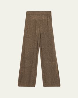 Brunello Cucinelli Floral Paillette Mohair Open-Knit Wide-Leg Pants