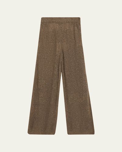Brunello Cucinelli Floral Paillette Mohair Open-Knit Wide-Leg Pants