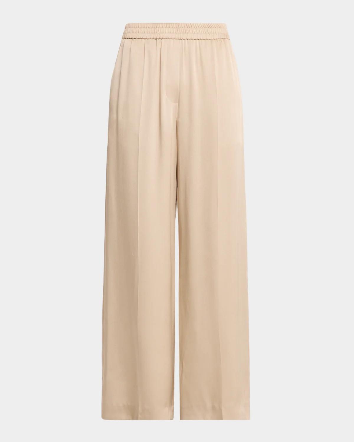 Brunello Cucinelli Fluid Silk Satin Loose Wide-Leg Track Pants