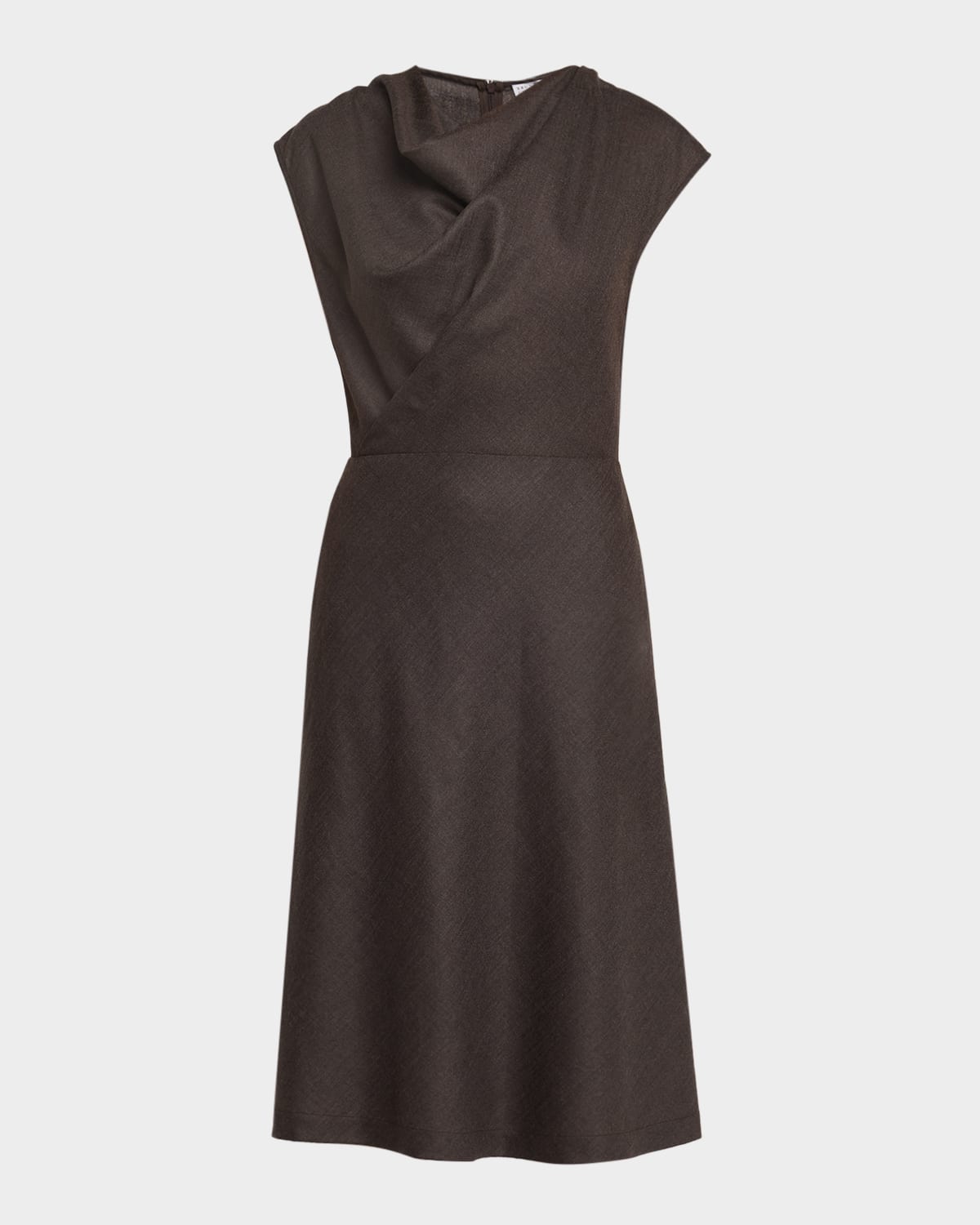 Brunello Cucinelli Fluid Wool Twill Cowl-Neck Midi Dress