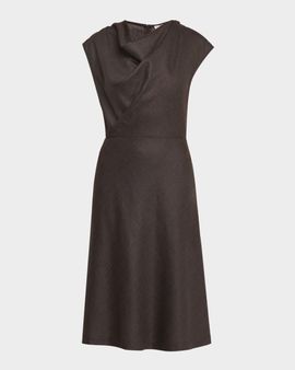 Brunello Cucinelli Fluid Wool Twill Cowl-Neck Midi Dress
