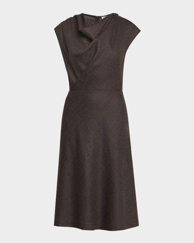Brunello Cucinelli Fluid Wool Twill Cowl-Neck Midi Dress