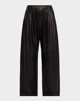 Brunello Cucinelli Glove Leather Wide-Leg Pants