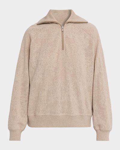 Brunello Cucinelli Jersey Lace Pointelle Knit Quarter-Zip Sweater