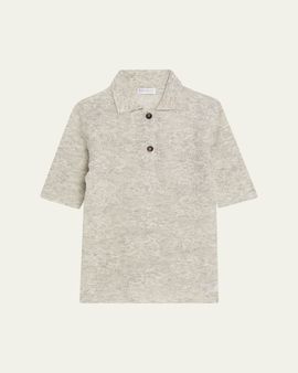 Brunello Cucinelli Lace-Effect Polo Short-Sleeve Sweater