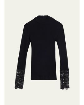 Brunello Cucinelli Lace Glow Embroidered Long-Sleeve Top
