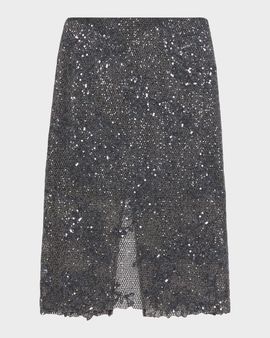 Brunello Cucinelli Lace Glow Embroidered Midi Skirt