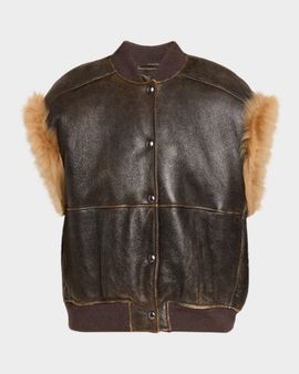 Brunello Cucinelli Lamb Shearling Trim Vintage Aviator Vest