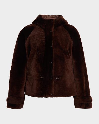 Brunello Cucinelli Lamb Shearling Zip Hooded Jacket
