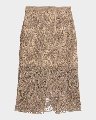 Brunello Cucinelli Leaf-Pattern Openwork Midi Skirt