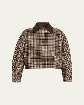 Brunello Cucinelli Leather-Collar Check Boxy Car Coat