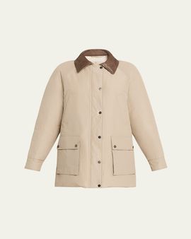 Brunello Cucinelli Leather-Collar Padded Cotton Techno Car Coat