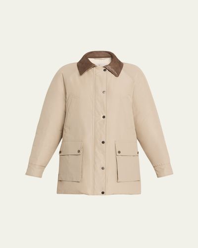 Brunello Cucinelli Leather-Collar Padded Cotton Techno Car Coat