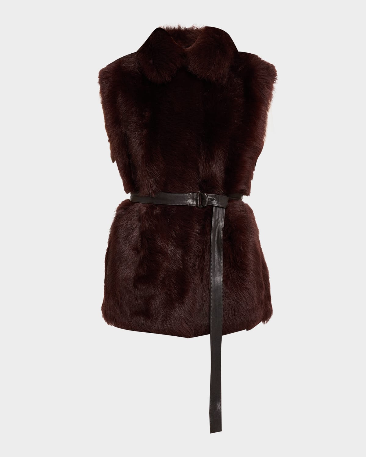 Brunello Cucinelli Leather-Trim Lamb Shearling Belted Vest